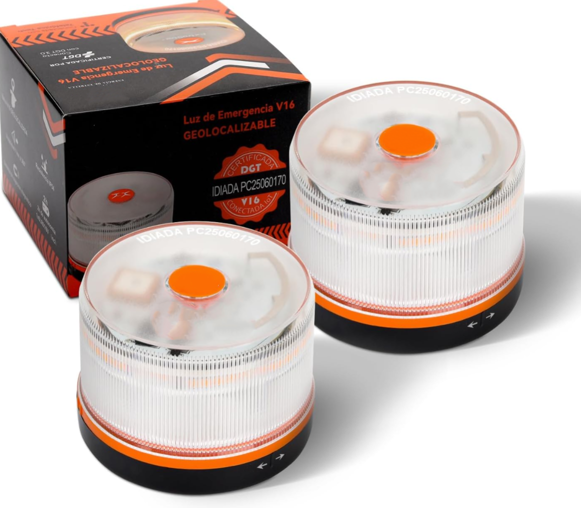 DarkFairy Luz de Emergencia V16 Aprobada por la DGT con Geolocalización 3.0 – Señalización de Ubicación para Automóviles, Plan de Datos Incluido – Base Magnética IP54 – Cumple con la Normativa 2026.